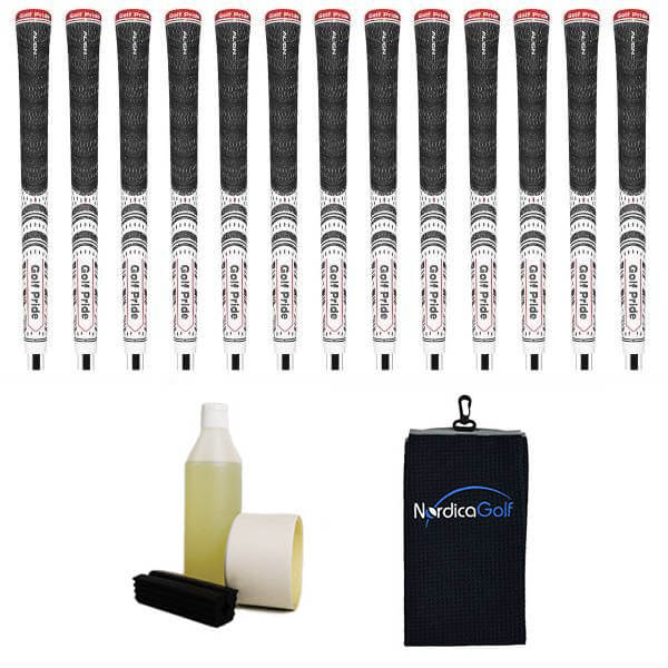 Golf Pride New Decade MultiCompound ALIGN White Ribbed Gripkit - 13 grips, klem, grip solvent, griptape, handdoek
