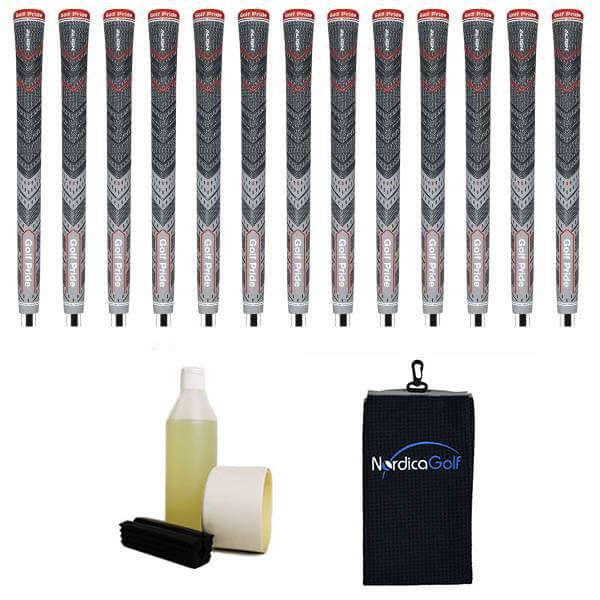 Golf Pride New Decade MultiCompound Plus4 ALIGN Grey Ribbed Gripkit - 13 grips, klem, grip solvent, griptape, handdoek