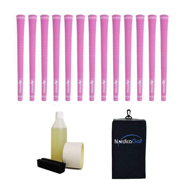 Karma Pink Velvet Undersize 0.560" Gripkit - 13 grips, klem, grip solvent, griptape, handdoek