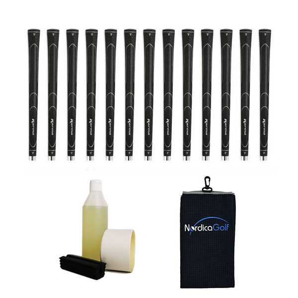 Karma Super Light Jumbo Black Ribbed Gripkit - 13 grips, klem, grip solvent, griptape, handdoek