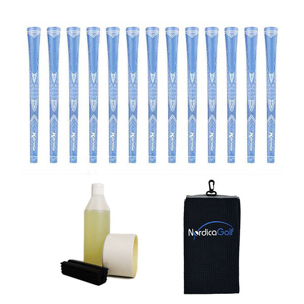 Karma Sparkle Undersize Light Blue 0.560" Gripkit - 13 grips, klem, grip solvent, griptape, handdoek
